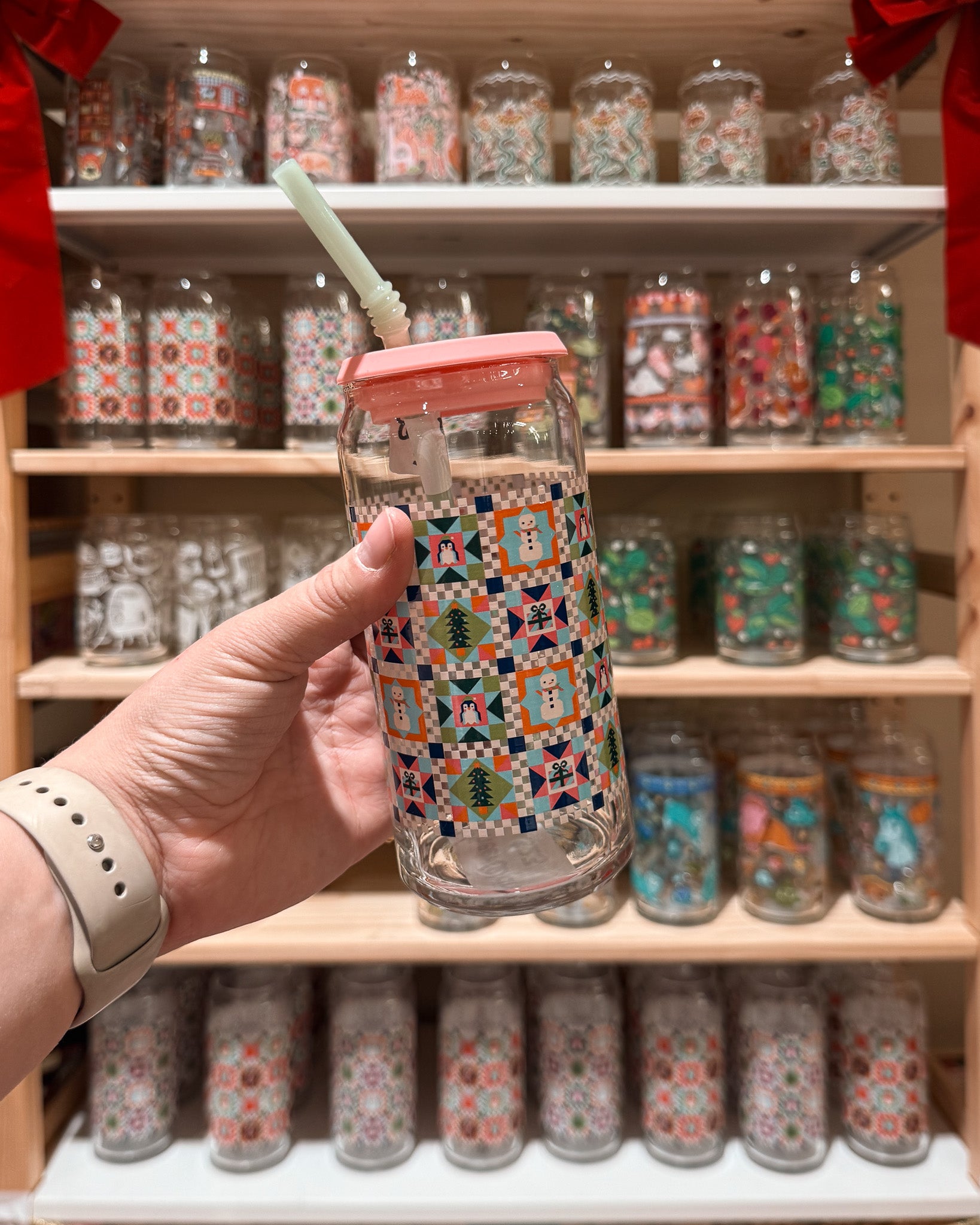 Snowy Quilt 20oz Can Glass