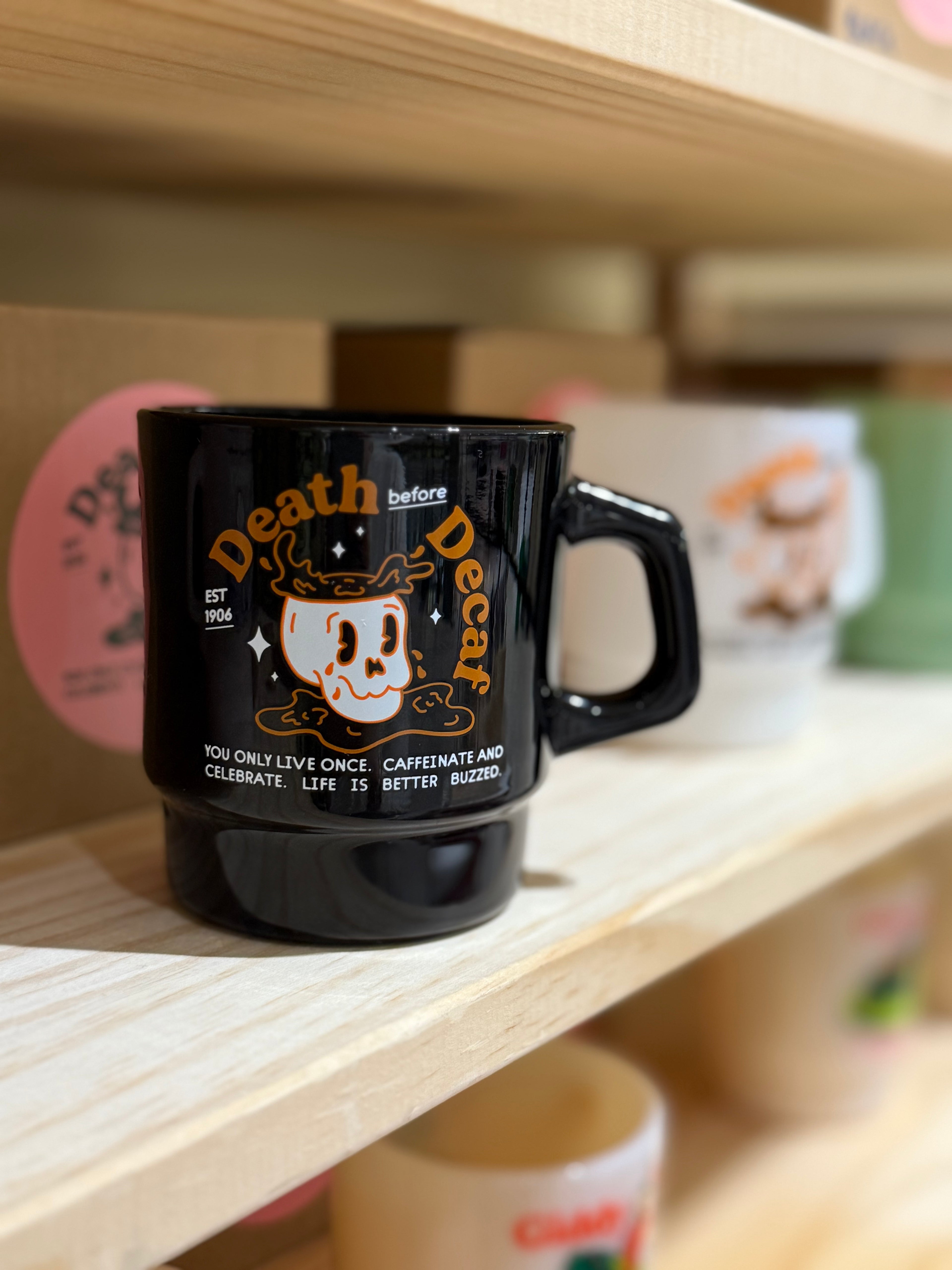 "Death Before Decaf" Spooky Diner Mug