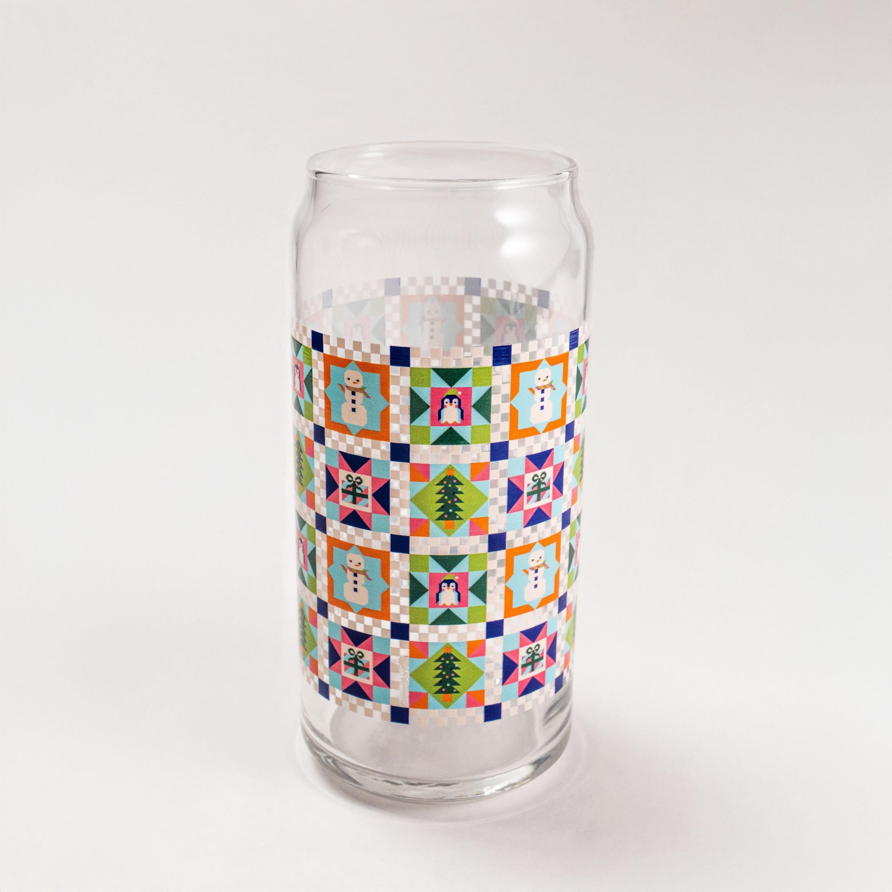 Snowy Quilt 20oz Can Glass