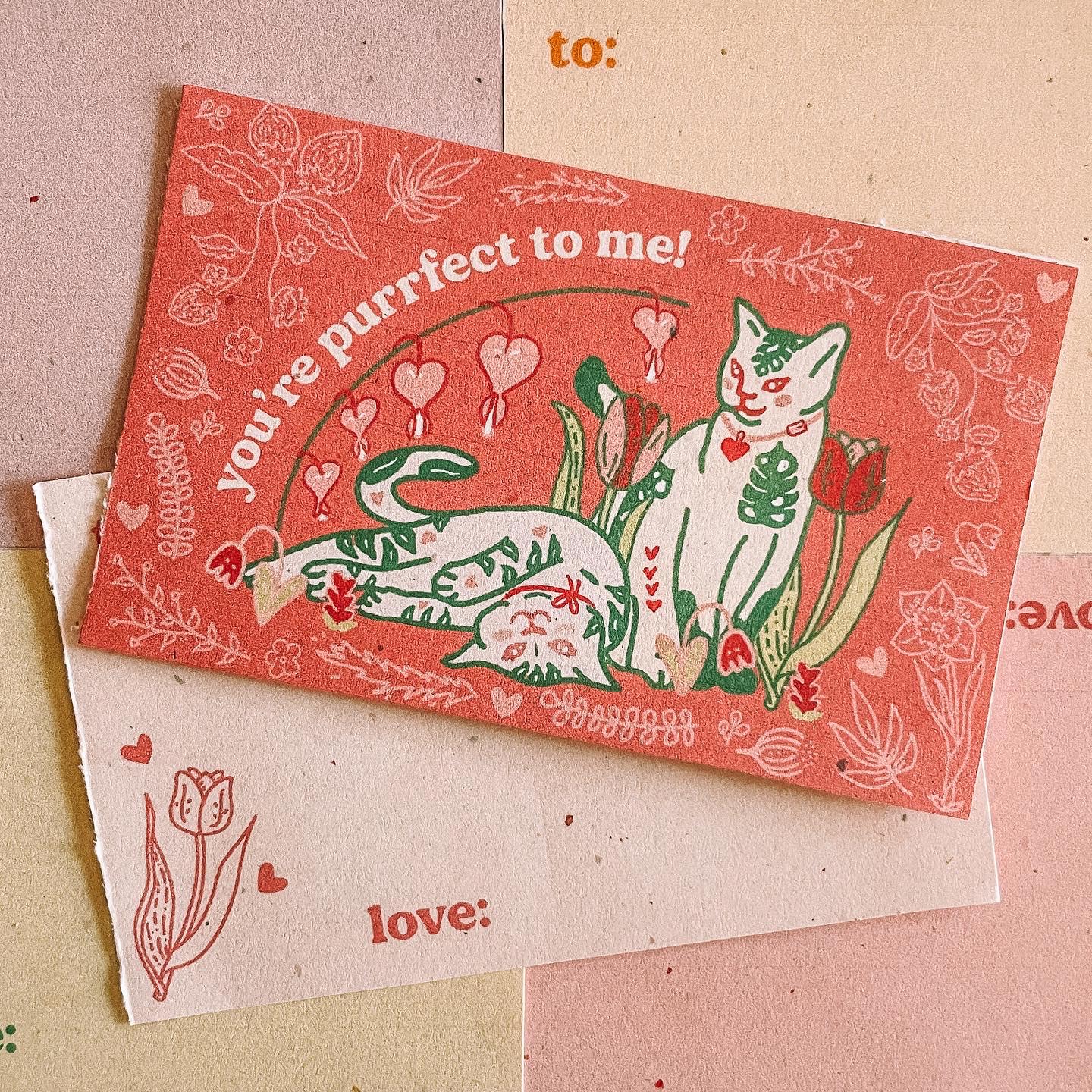 valentine card with cats and flowers