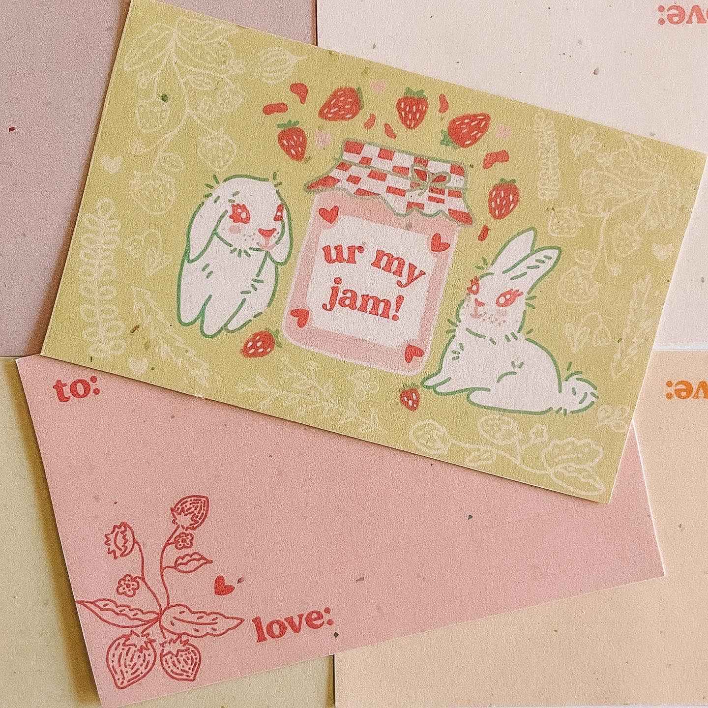 two bunnies and jam jar valentine card