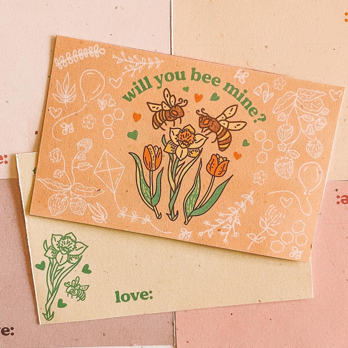 two bees with flowers valentines day card