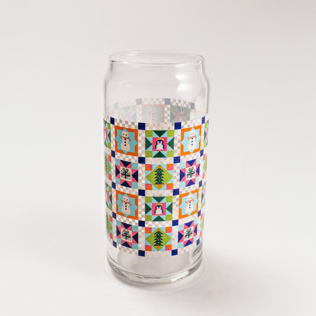 Snowy Quilt 20oz Can Glass