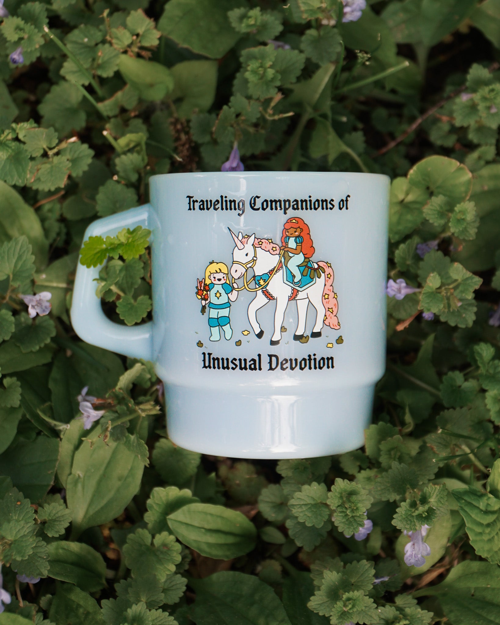"Traveling Companions" Blue Medieval Mug