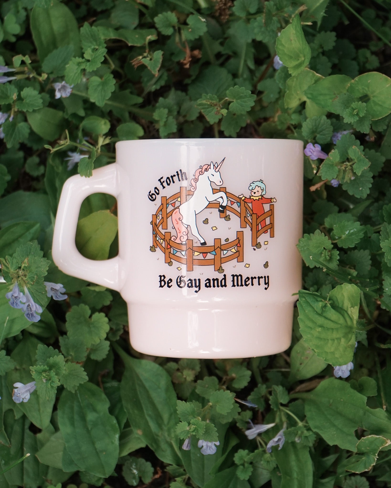 "Be Gay and Merry" Pink Medieval Mug