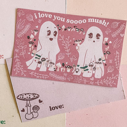 two ghosts with mushrooms valentines card