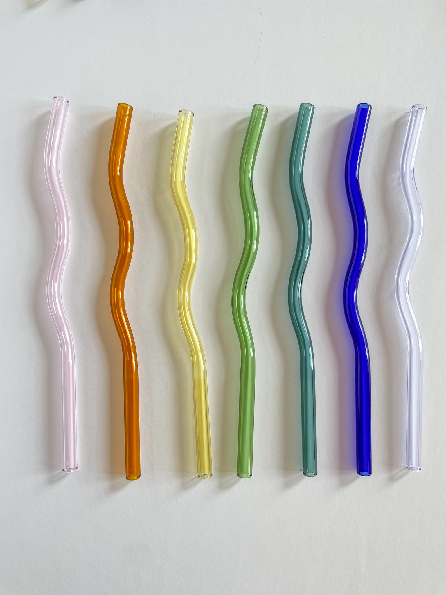 Reusable Clear Wavy Glass Straws for Smoothies, Milkshakes, Juice