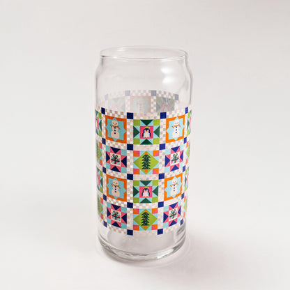 Snowy Quilt 20oz Can Glass
